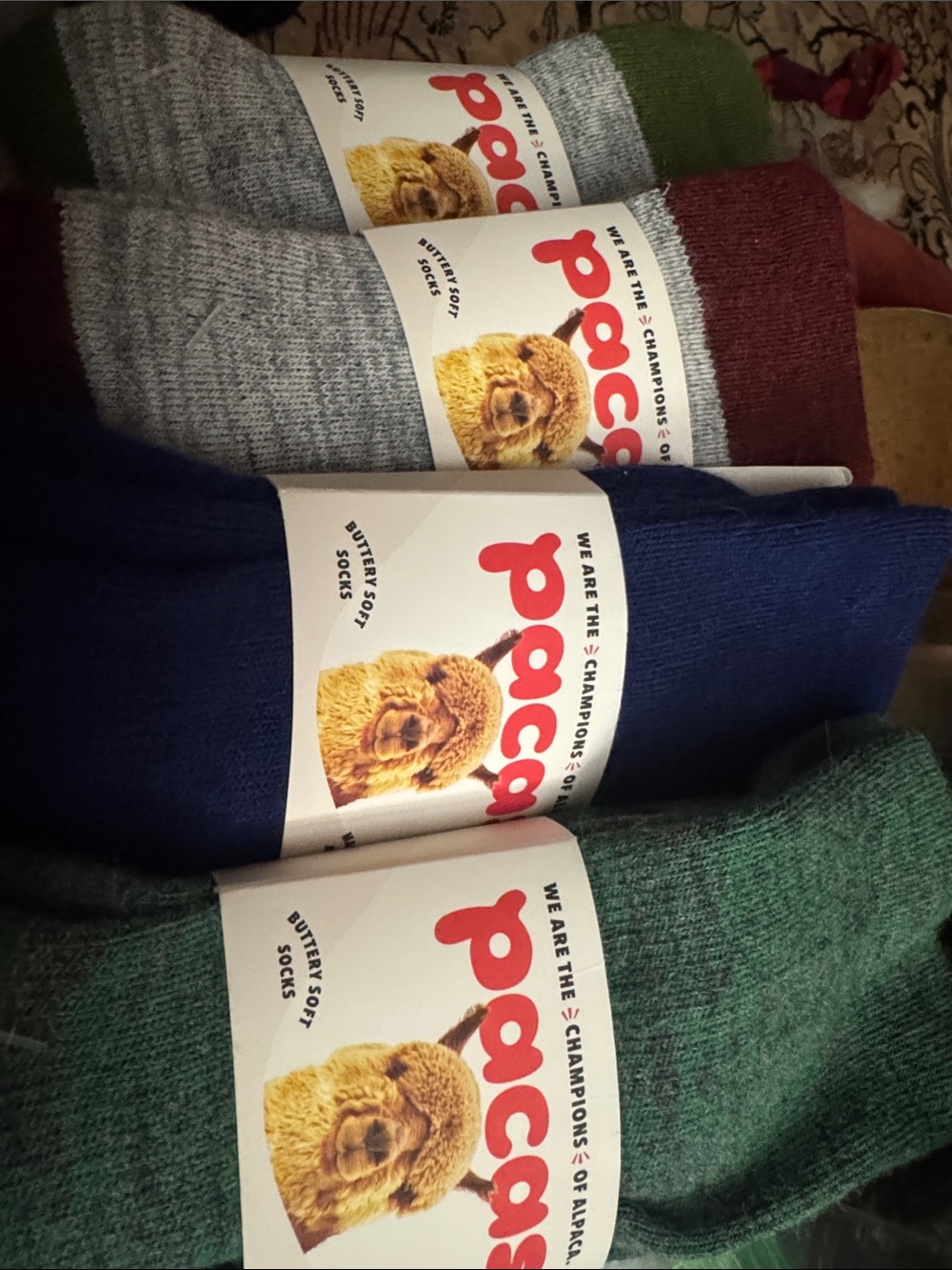 Paca's Men's Crew Socks 4-Pack — Navy, Gray & Green